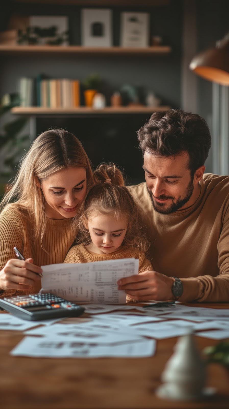 A family reviewing finances together